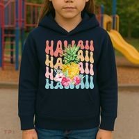 Hawaii Pineapple Summer Groovy Retro Kids Hoodie thumb 3