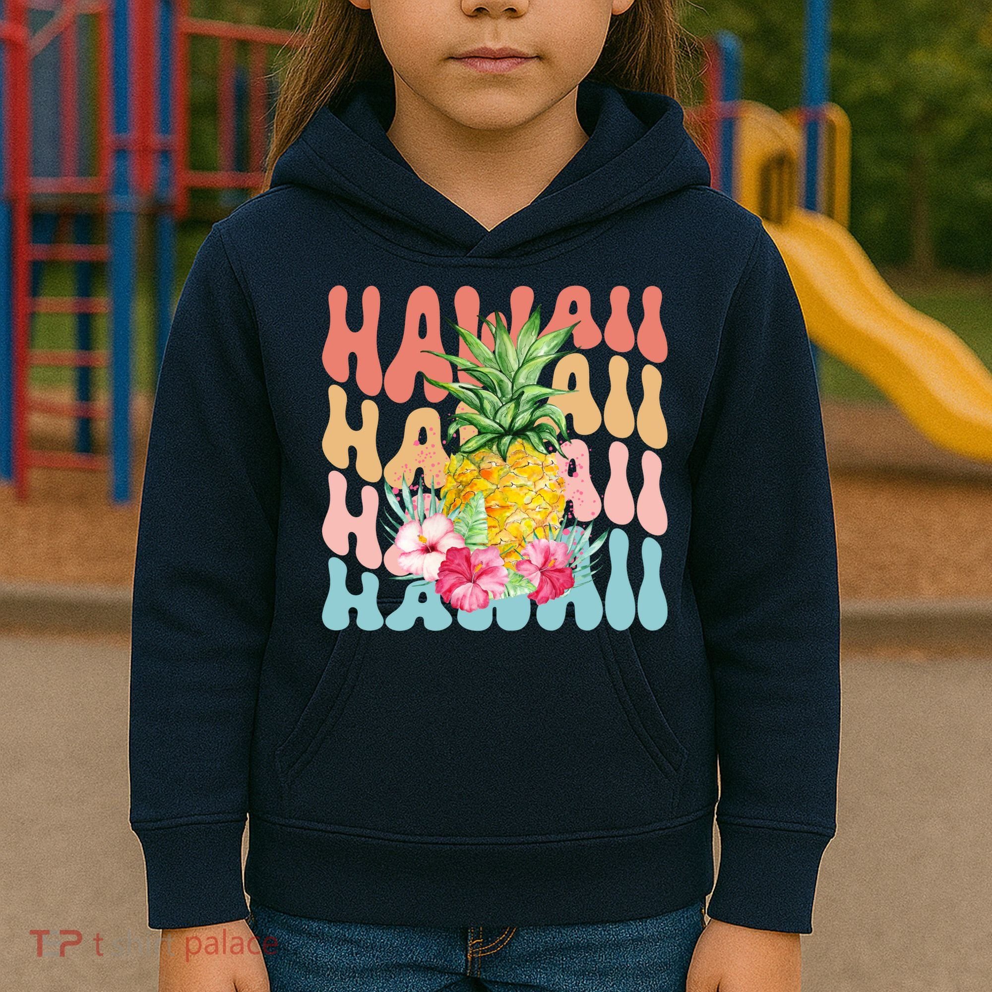 Hawaii Pineapple Summer Groovy Retro Kids Hoodie