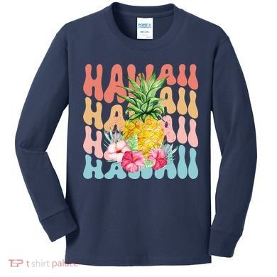 Hawaii Pineapple Summer Groovy Retro Kids Long Sleeve Shirt