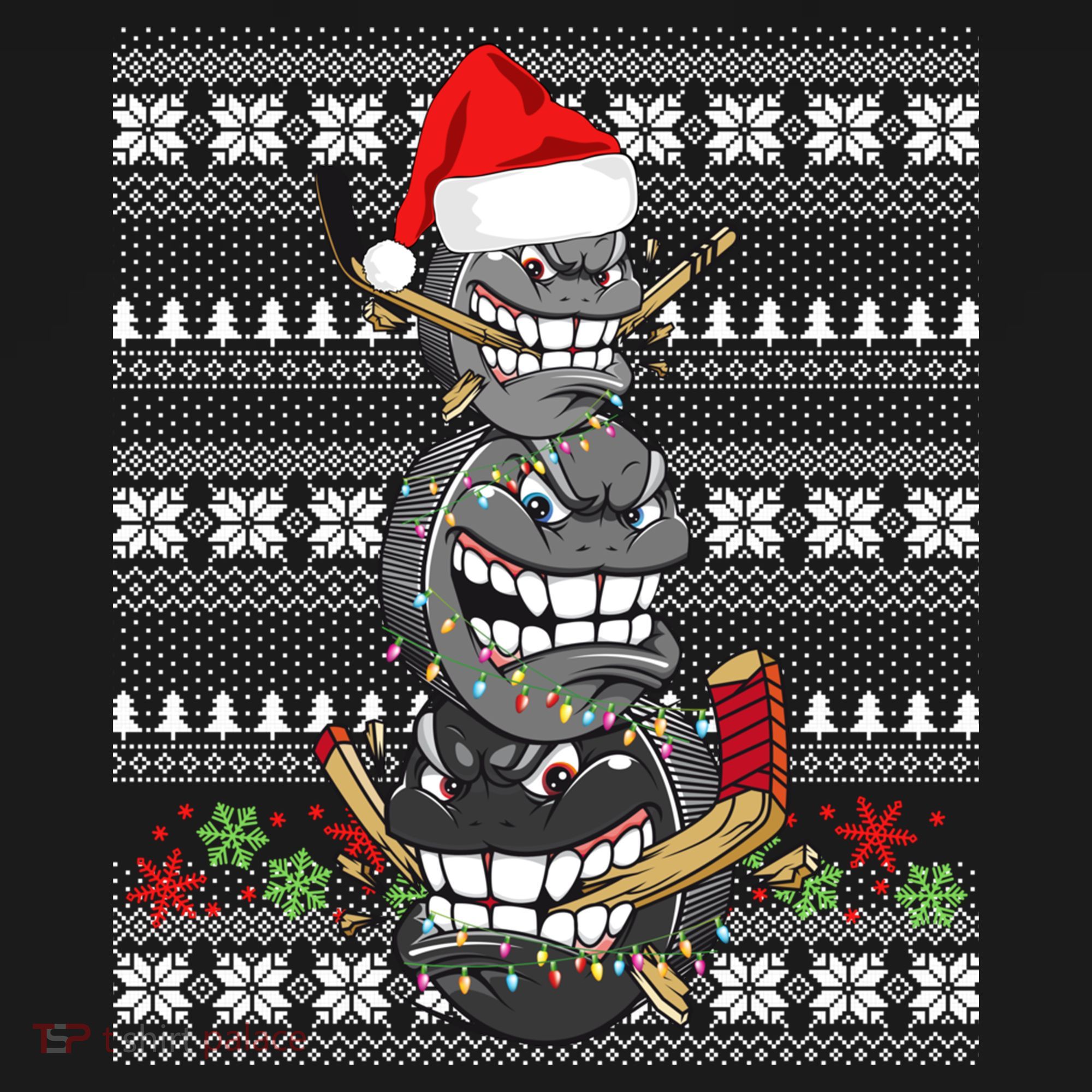 Hockey Puck Snow Family Group Ugly Christmas Hockey Gift Women's Hoodie