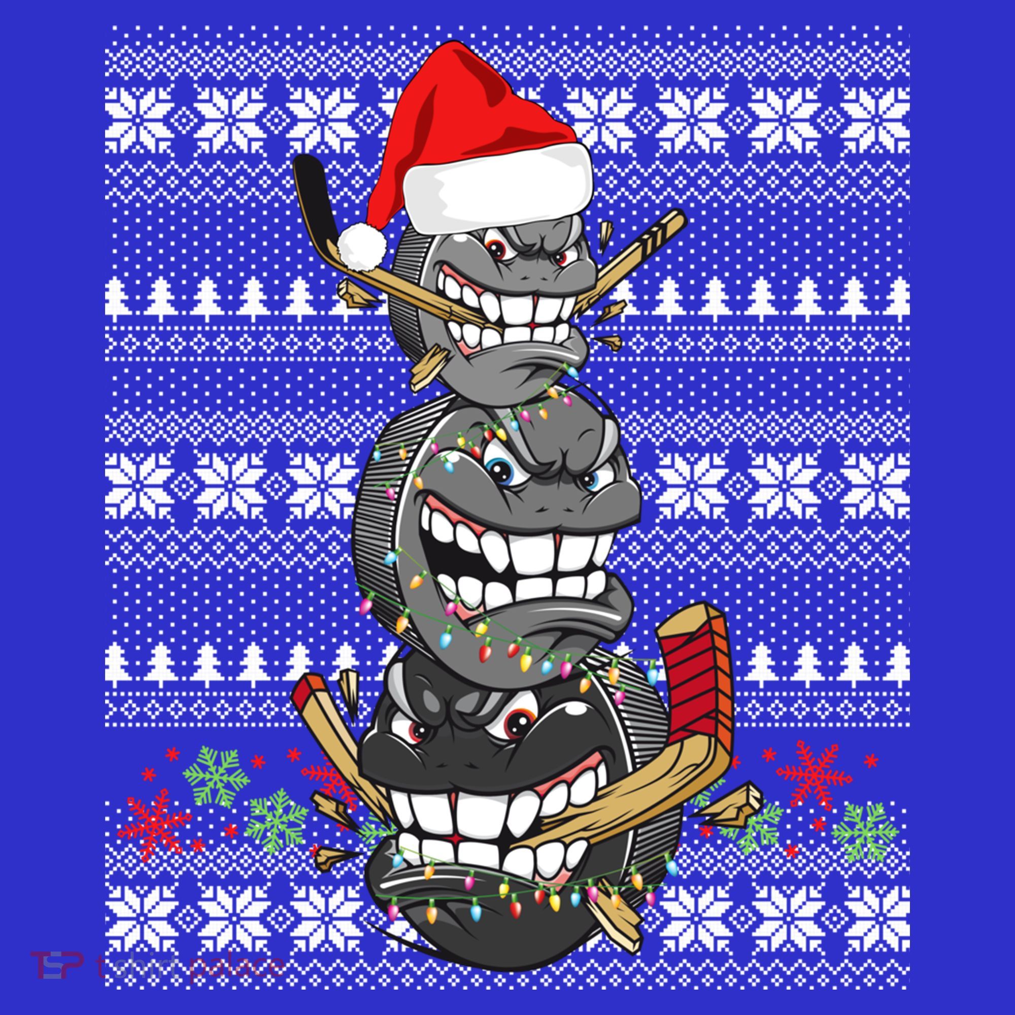 Hockey Puck Snow Family Group Ugly Christmas Hockey Gift Sweatshirt
