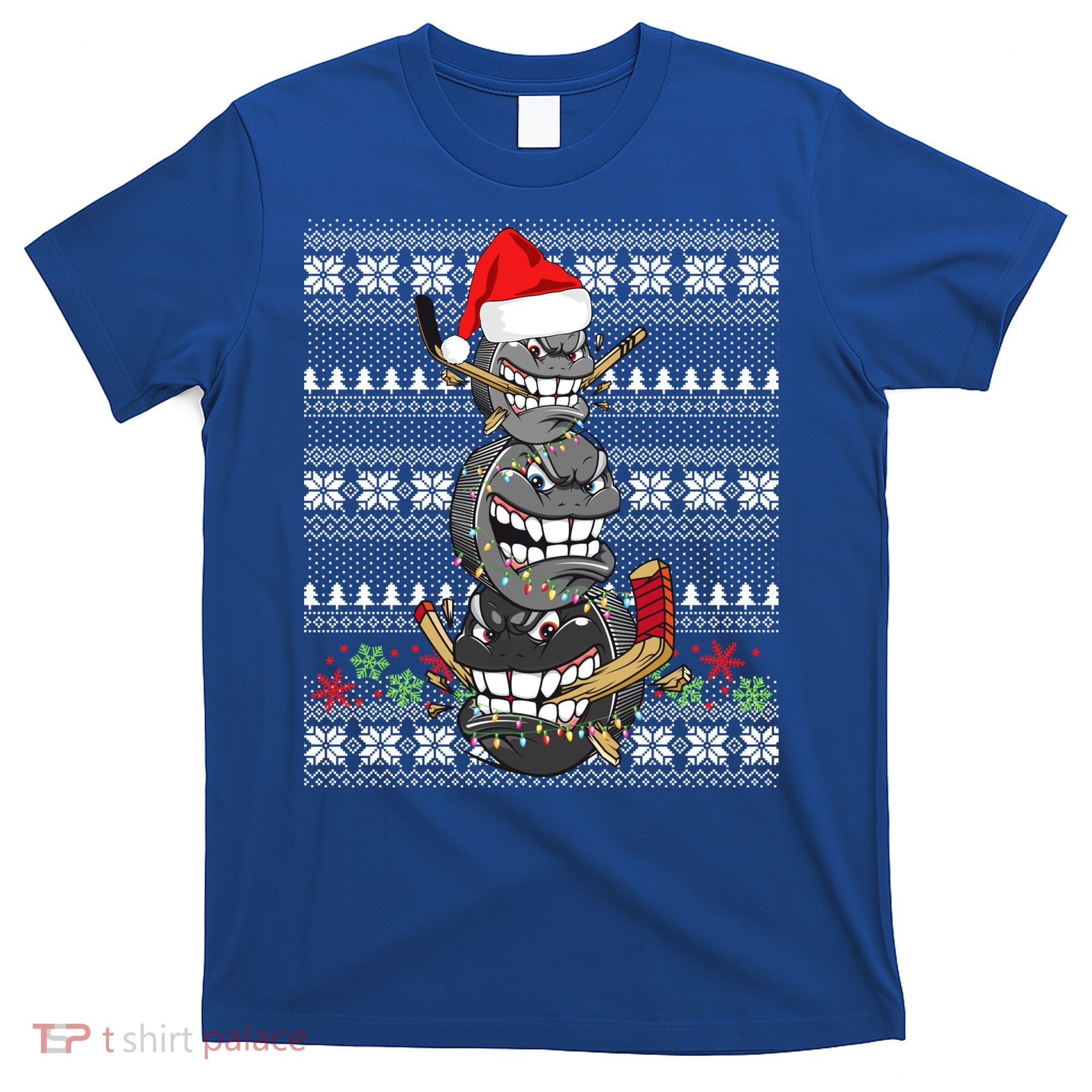 Hockey Puck Snow Family Group Ugly Christmas Hockey Gift T-Shirt