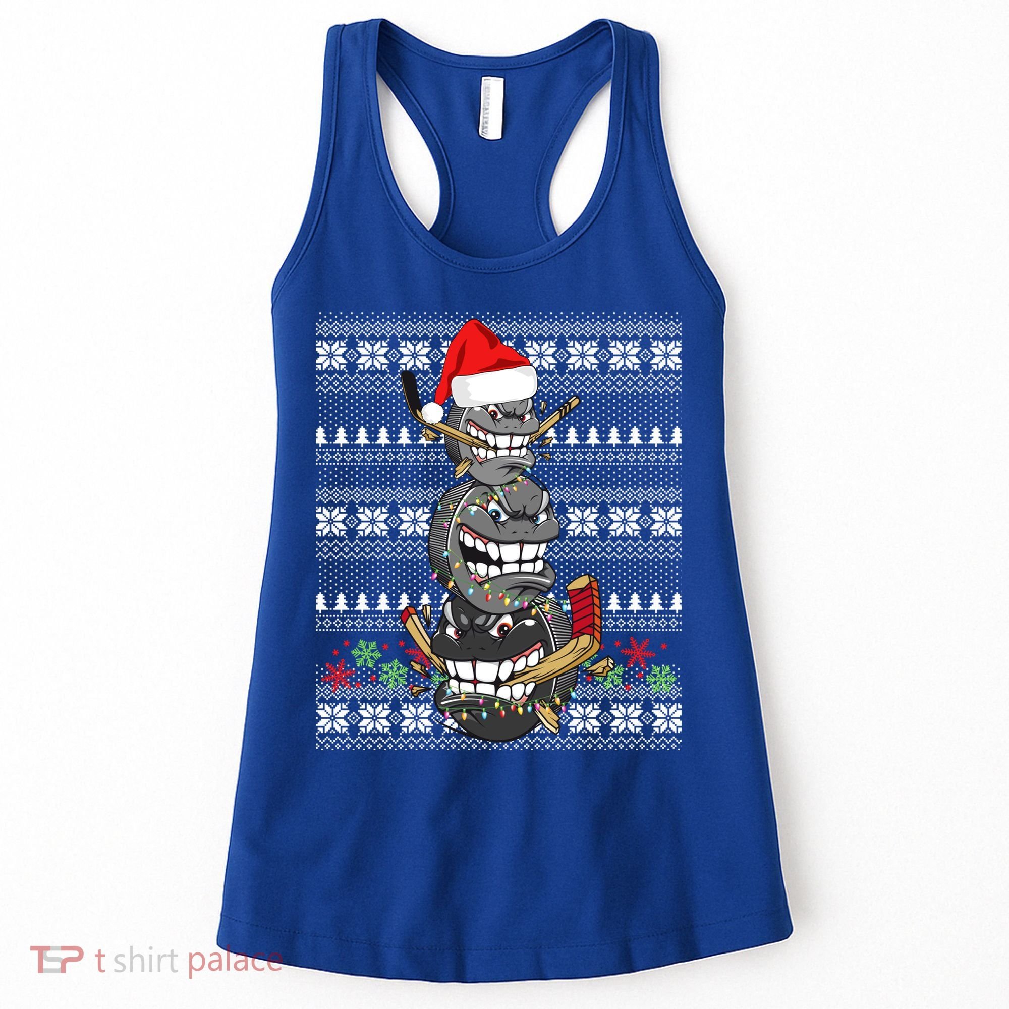 Hockey Puck Snow Family Group Ugly Christmas Hockey Gift Women's Tank Top