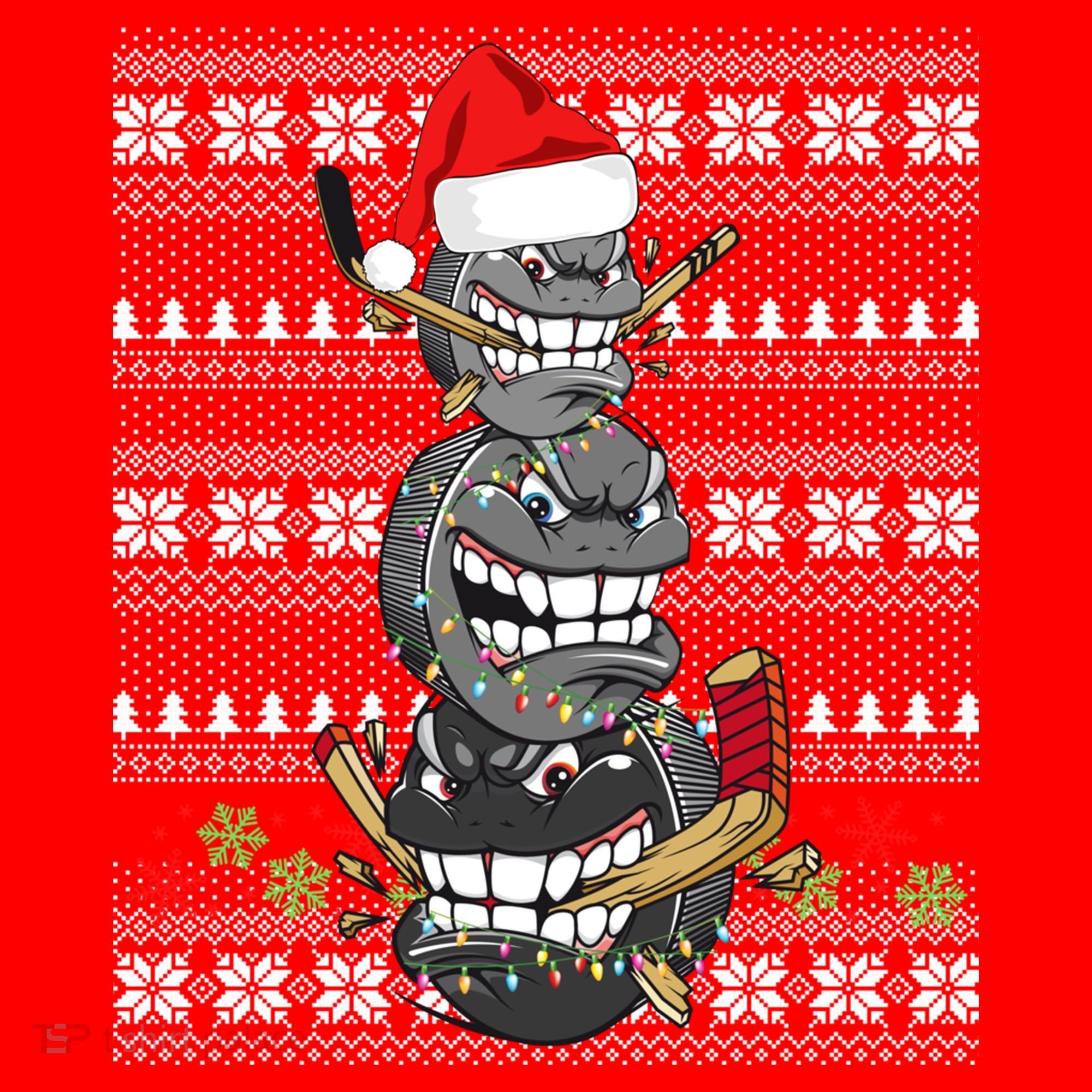 Hockey Puck Snow Family Group Ugly Christmas Hockey Gift Santa Hat