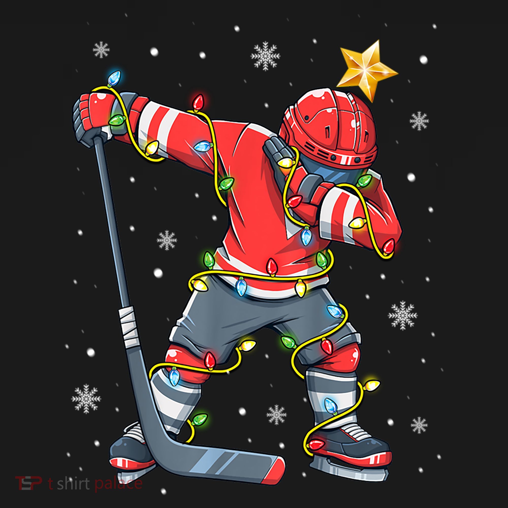 Hockey Player Santa Hat Christmas Lights Funny Xmas Cute Gift USA-Made Doggie Bandana