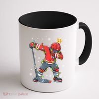 Hockey Player Santa Hat Christmas Lights Funny Xmas Cute Gift Coffee Mug thumb 1