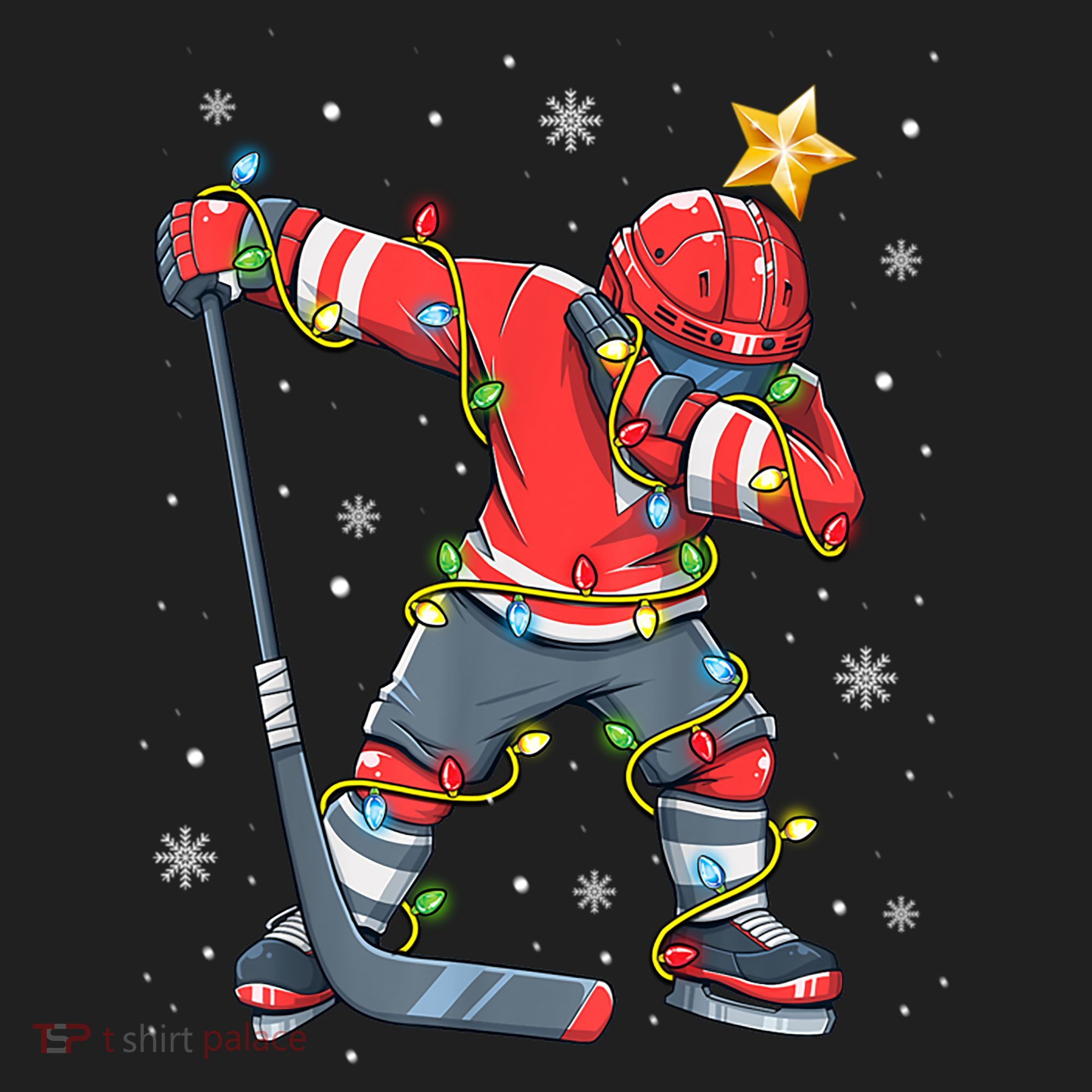 Hockey Player Santa Hat Christmas Lights Funny Xmas Cute Gift Beanie