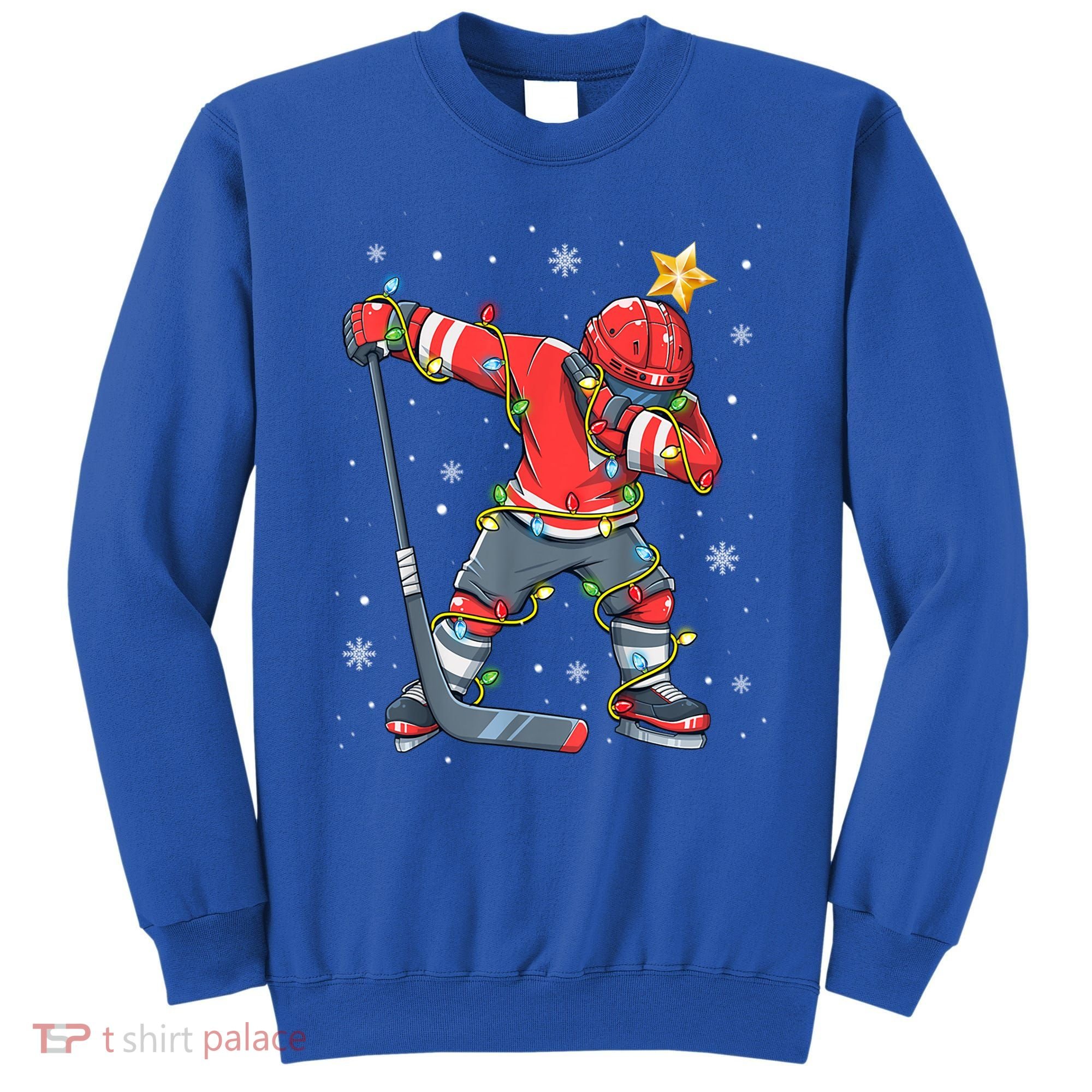 Hockey Player Santa Hat Christmas Lights Funny Xmas Cute Gift Sweatshirt