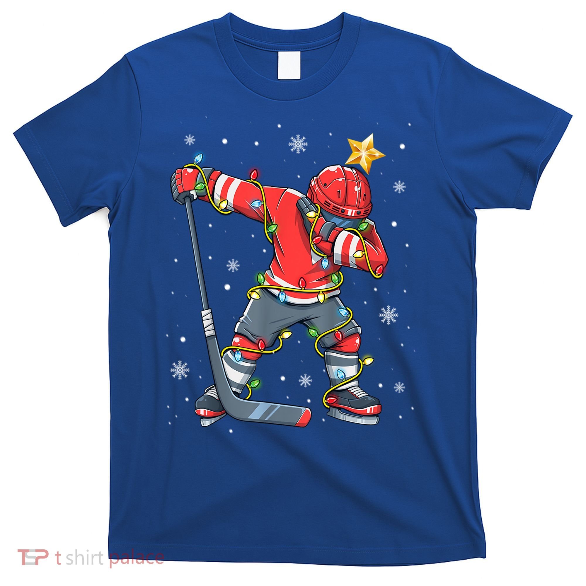 Hockey Player Santa Hat Christmas Lights Funny Xmas Cute Gift T-Shirt