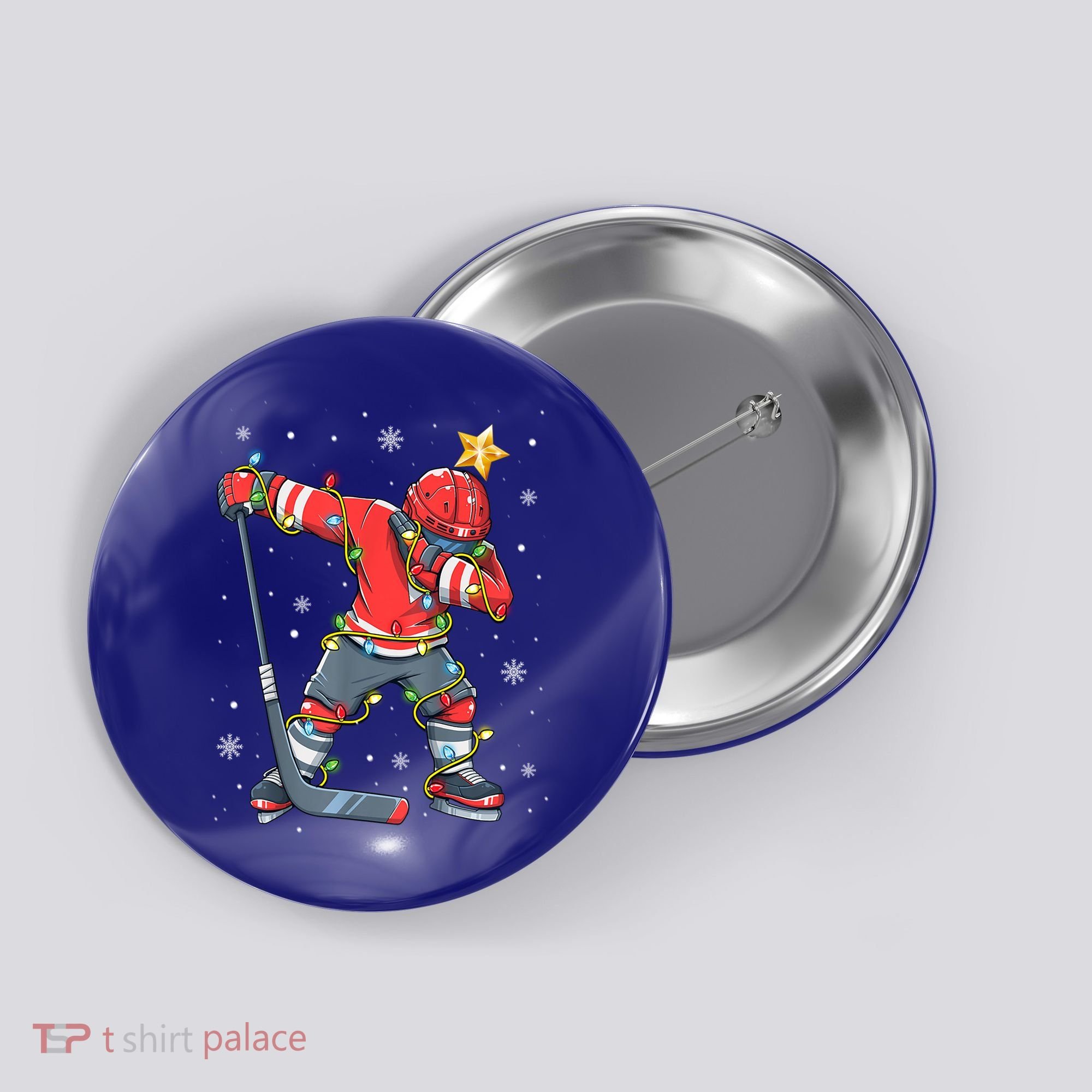 Hockey Player Santa Hat Christmas Lights Funny Xmas Cute Gift Button