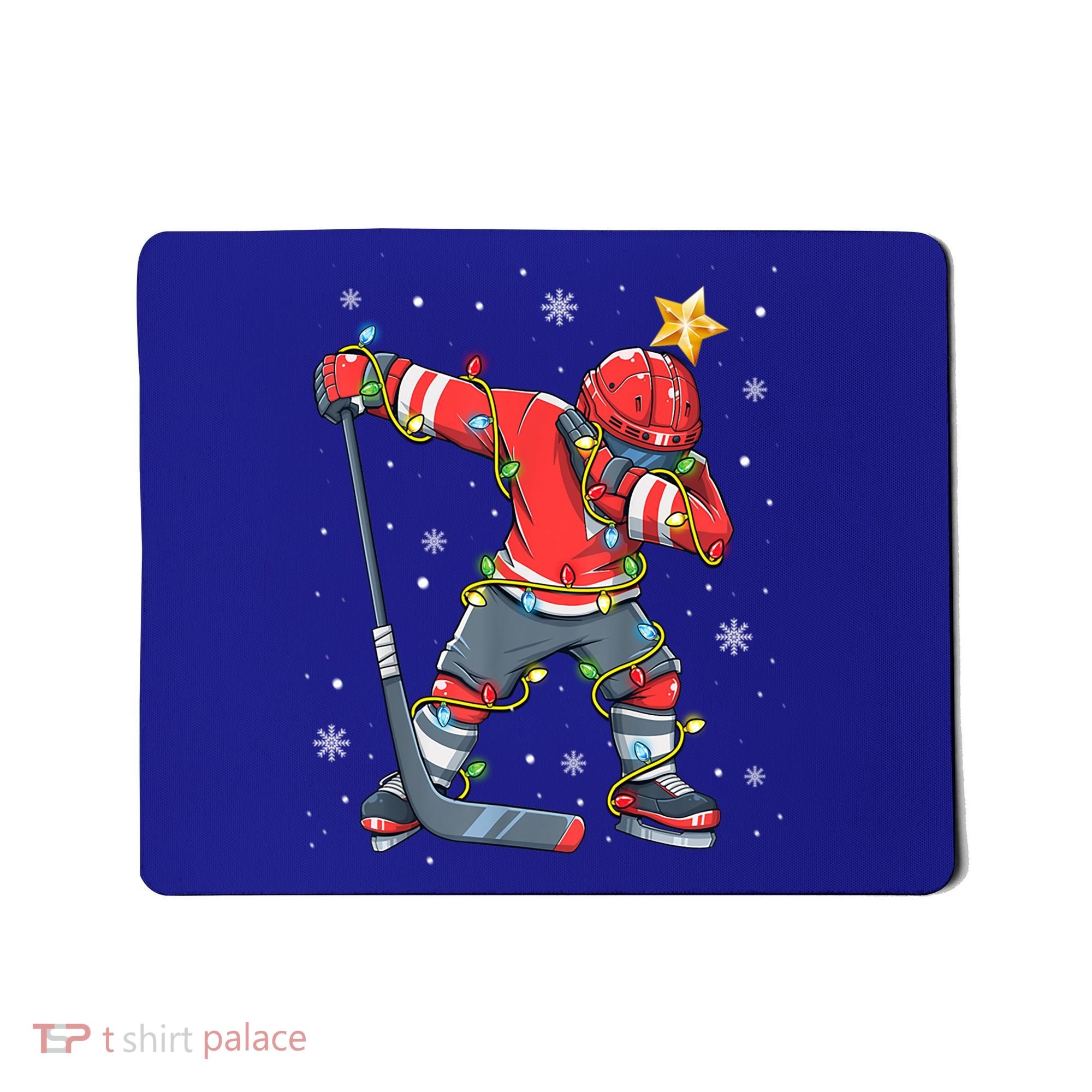 Hockey Player Santa Hat Christmas Lights Funny Xmas Cute Gift Mousepad