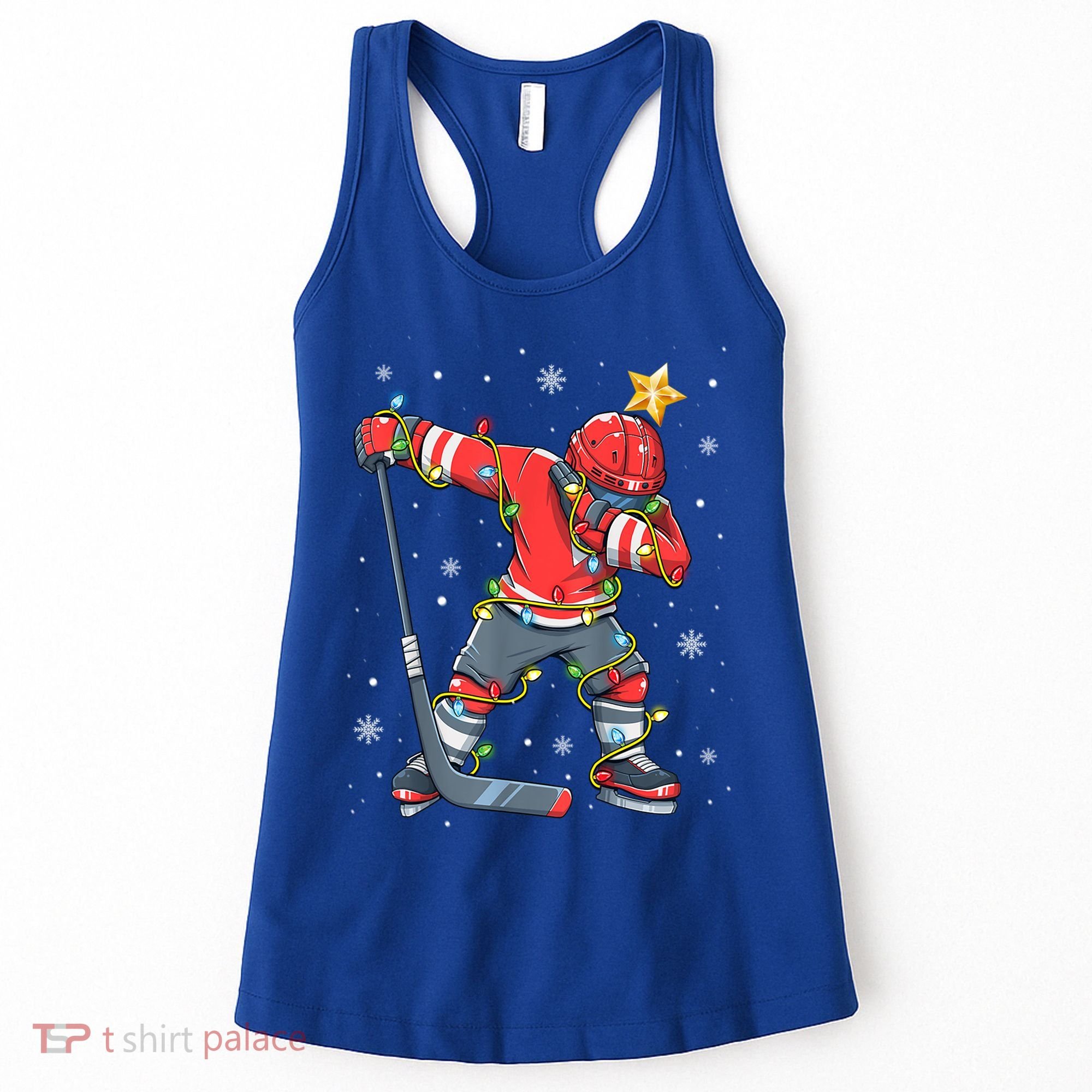 Hockey Player Santa Hat Christmas Lights Funny Xmas Cute Gift Women's Tank Top