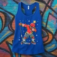 Hockey Player Santa Hat Christmas Lights Funny Xmas Cute Gift Women's Tank Top thumb 3