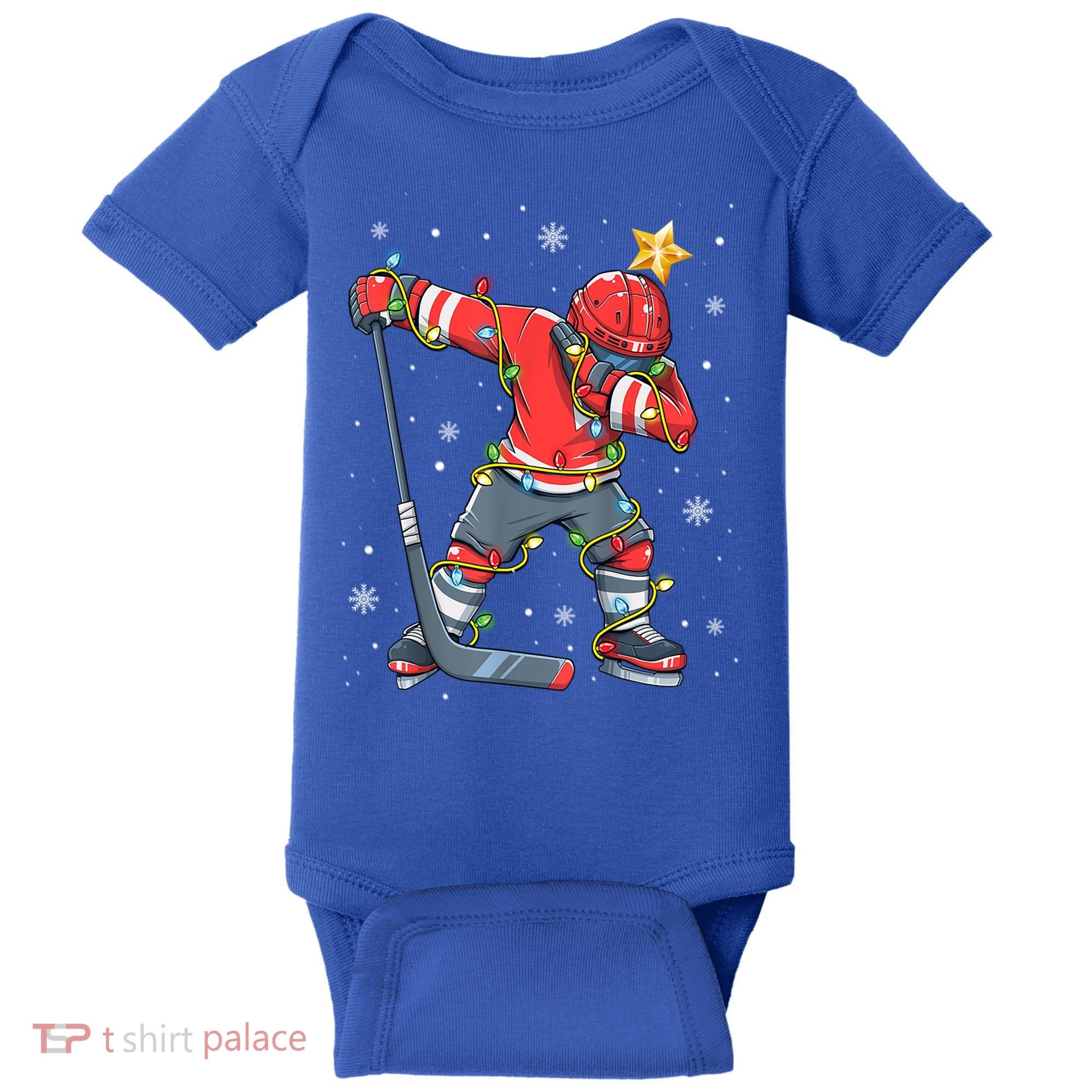 Hockey Player Santa Hat Christmas Lights Funny Xmas Cute Gift Baby Bodysuit