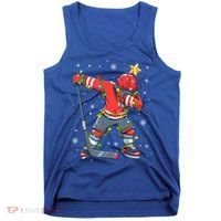Hockey Player Santa Hat Christmas Lights Funny Xmas Cute Gift Tank Top thumb 0