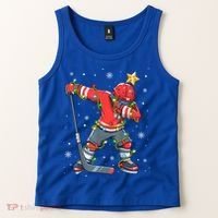Hockey Player Santa Hat Christmas Lights Funny Xmas Cute Gift Tank Top thumb 2
