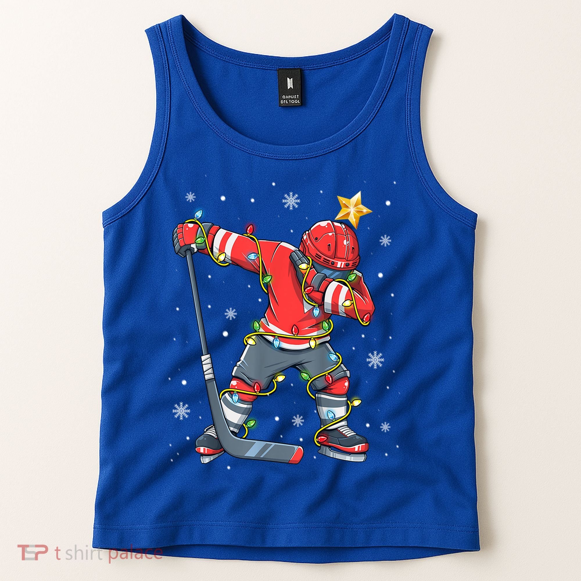 Hockey Player Santa Hat Christmas Lights Funny Xmas Cute Gift Tank Top