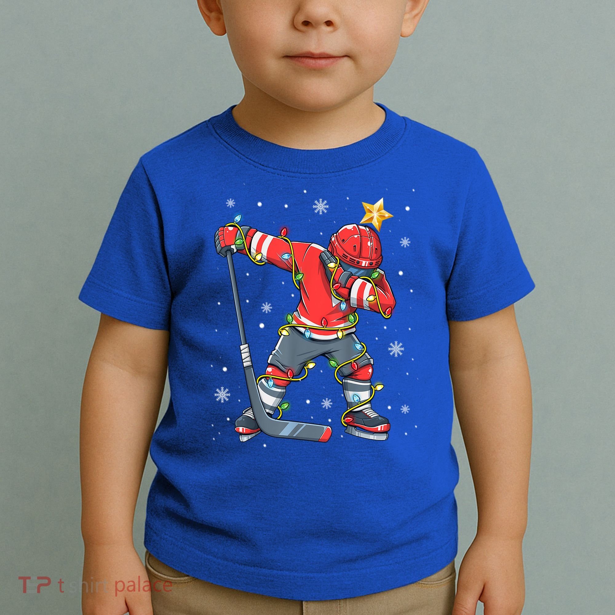 Hockey Player Santa Hat Christmas Lights Funny Xmas Cute Gift Toddler T-Shirt