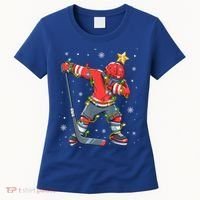 Hockey Player Santa Hat Christmas Lights Funny Xmas Cute Gift Women's T-Shirt thumb 0
