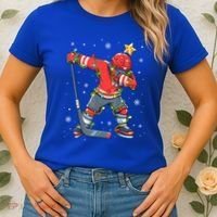 Hockey Player Santa Hat Christmas Lights Funny Xmas Cute Gift Women's T-Shirt thumb 2