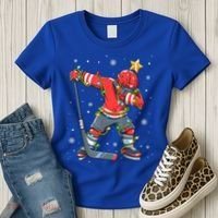 Hockey Player Santa Hat Christmas Lights Funny Xmas Cute Gift Women's T-Shirt thumb 3