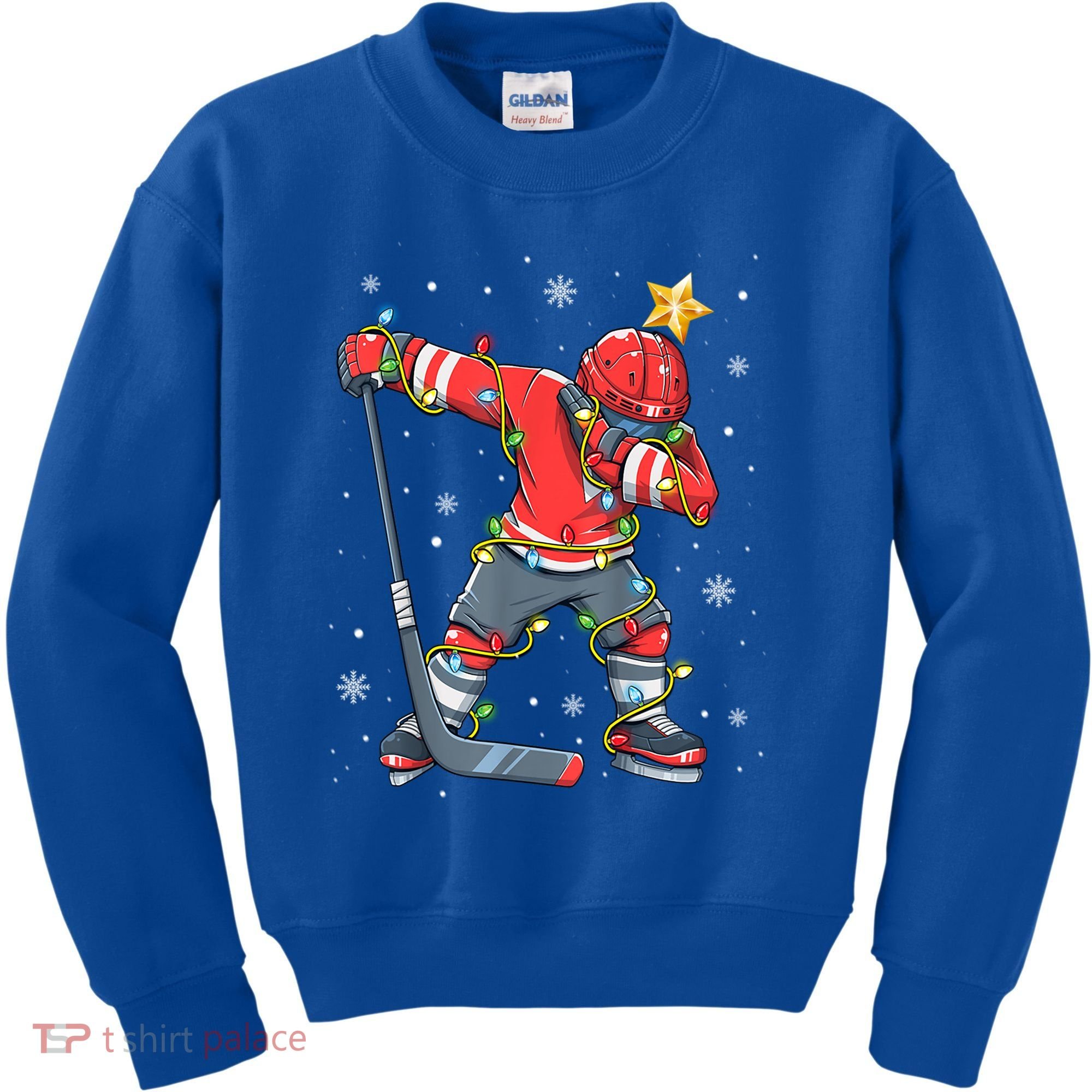 Hockey Player Santa Hat Christmas Lights Funny Xmas Cute Gift Kids Sweatshirt