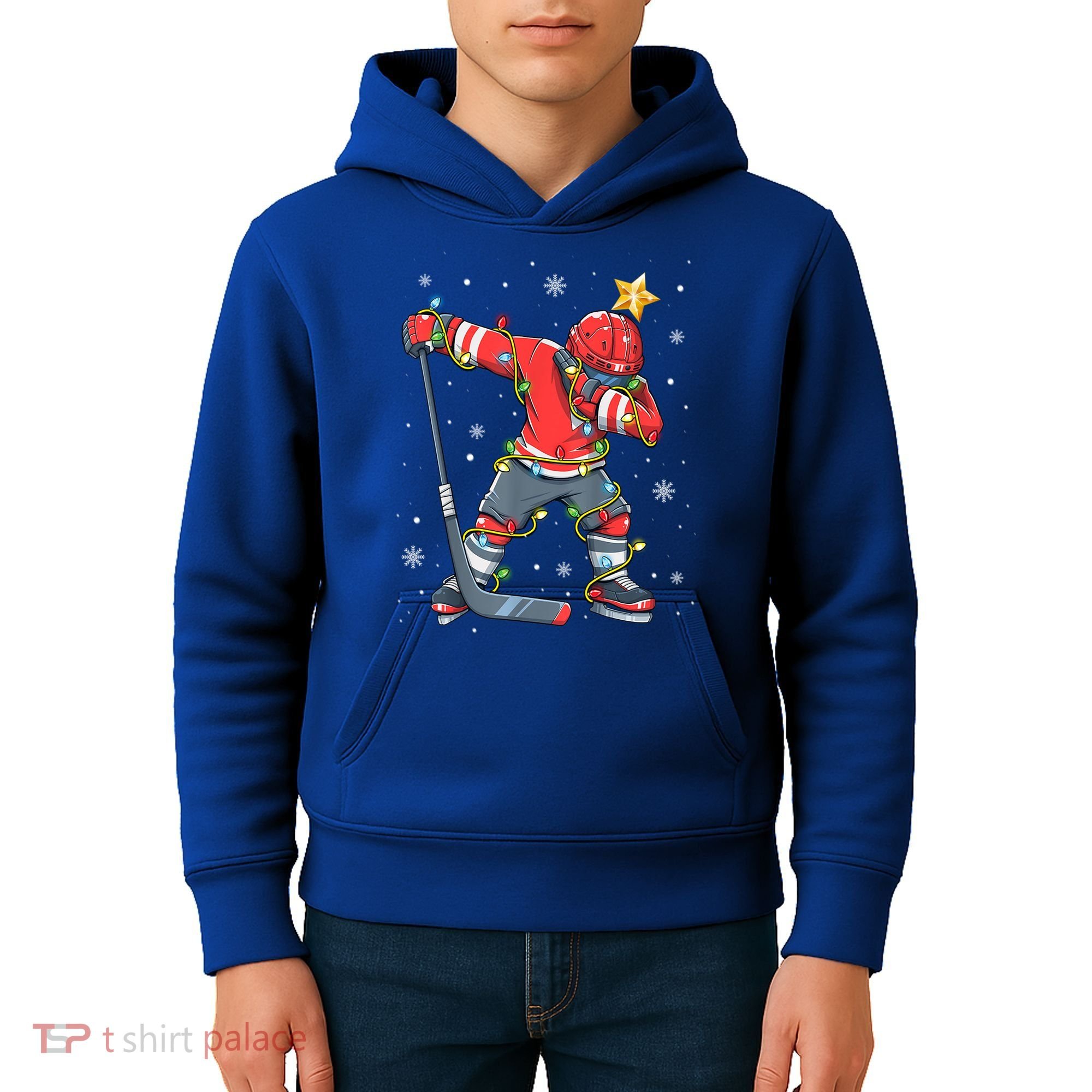 Hockey Player Santa Hat Christmas Lights Funny Xmas Cute Gift Kids Hoodie