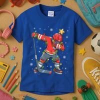 Hockey Player Santa Hat Christmas Lights Funny Xmas Cute Gift Kids T-Shirt thumb 3