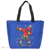 Hockey Player Santa Hat Christmas Lights Funny Xmas Cute Gift Tote Bag thumb 0