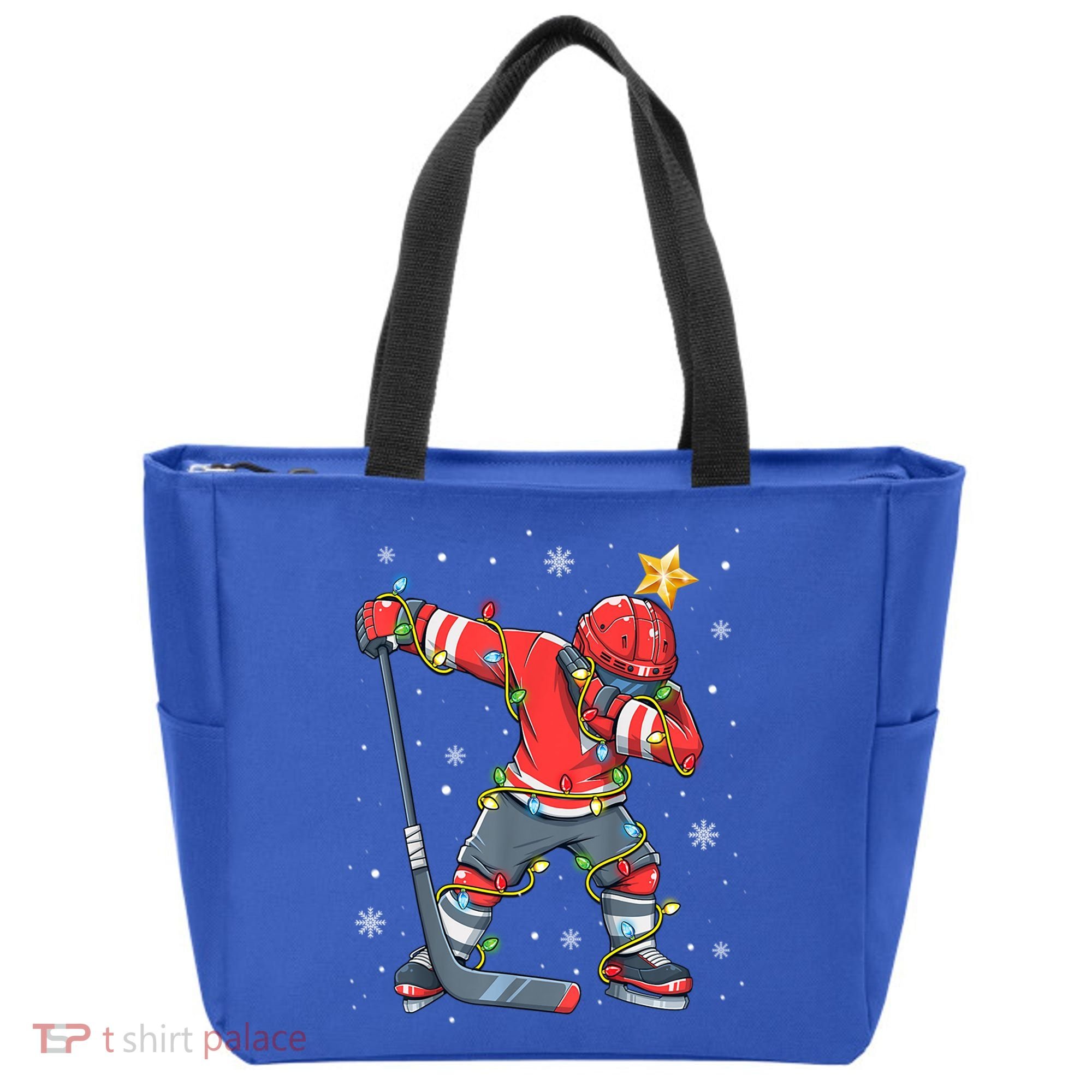 Hockey Player Santa Hat Christmas Lights Funny Xmas Cute Gift Tote Bag