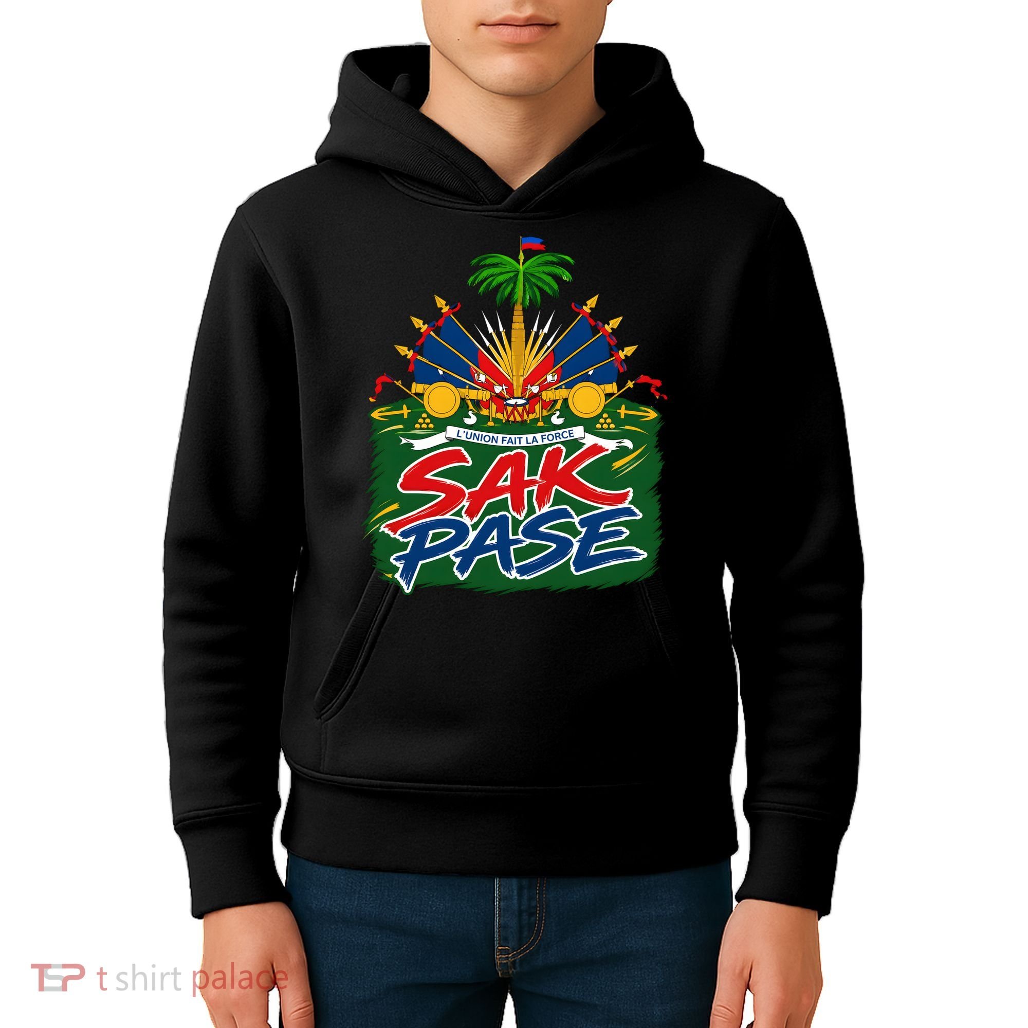 Haitian Pride Sak Pase L’Union Fait La Force Kids Hoodie