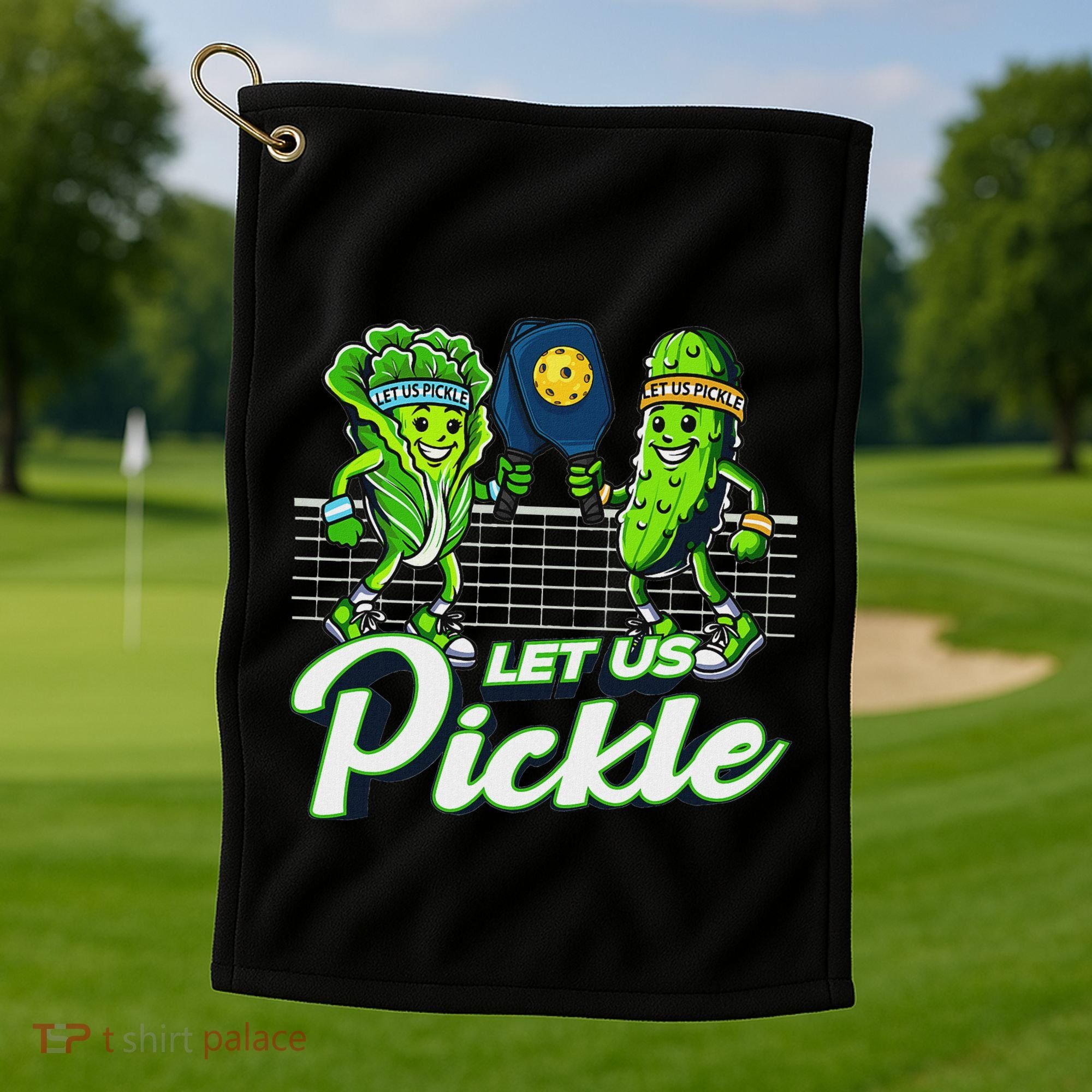 Hilarious Pickleball Swag Featuring Lettuce Pickle Players Golf Towel