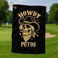 Howdy Putos Shirt Funny Skull Cowboy Spanish Men Women Golf Towel thumb 1