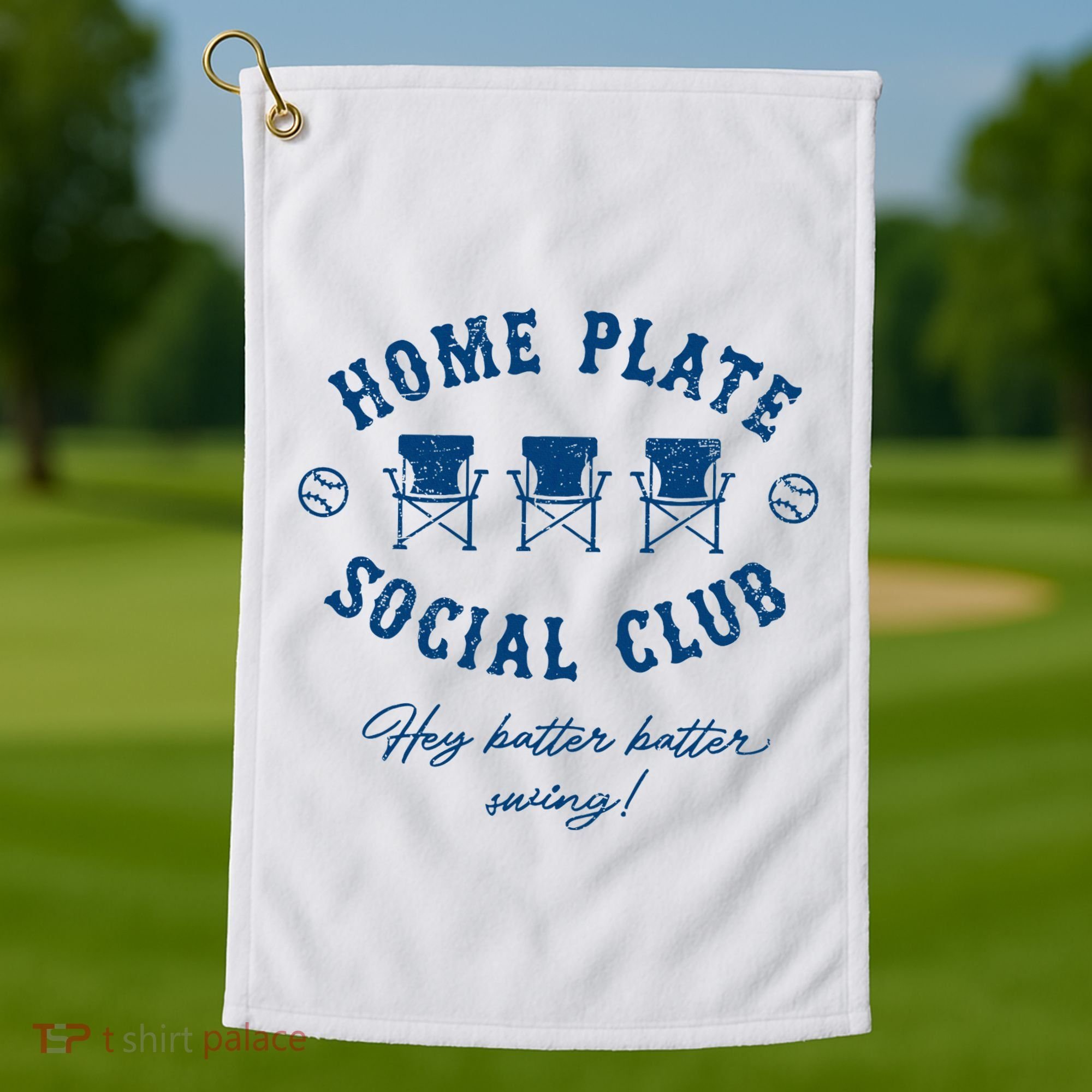 Home Plate Social Club Hey Batter Batter Swing Baseball Golf Towel
