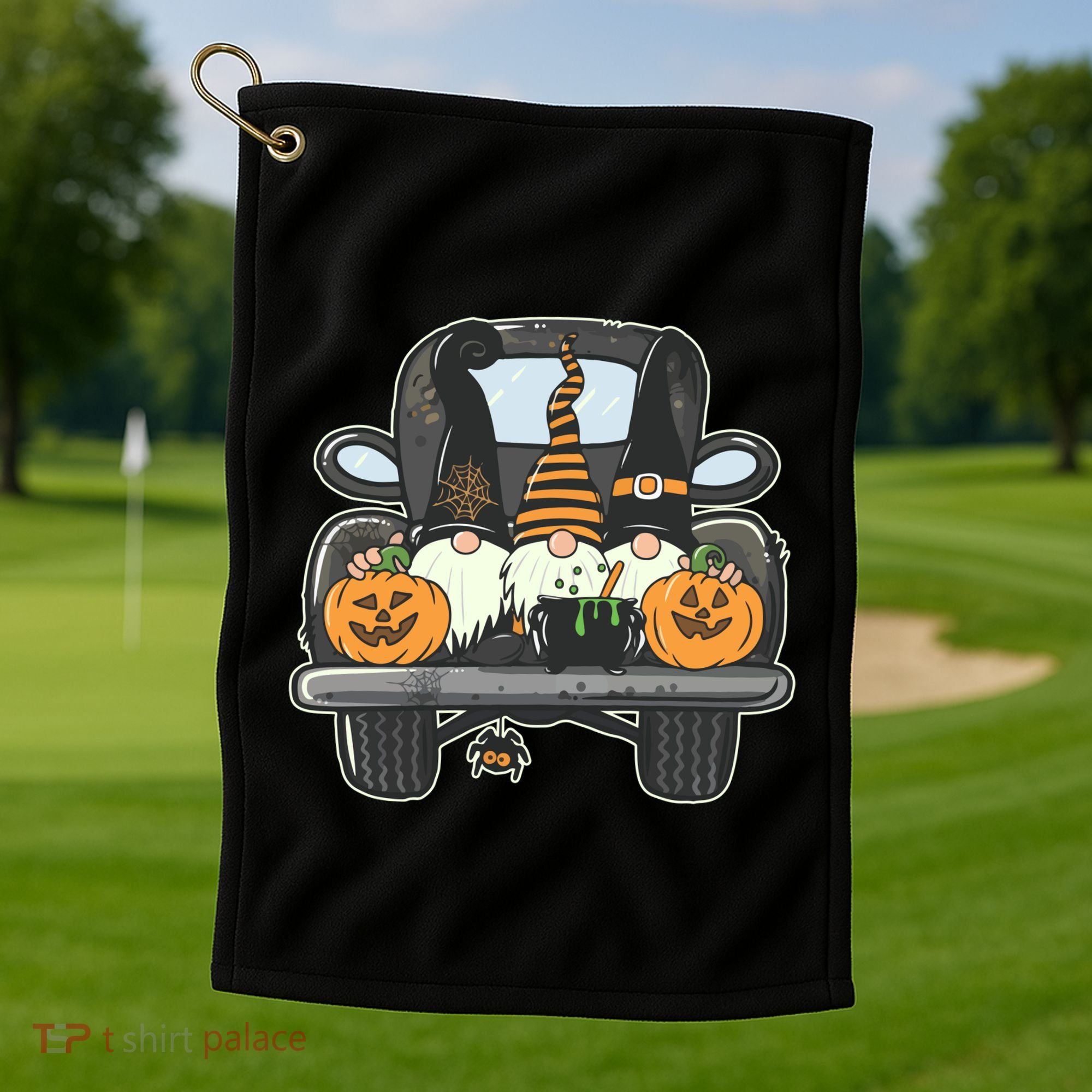Halloween Pickup Truck Gnomes Golf Towel
