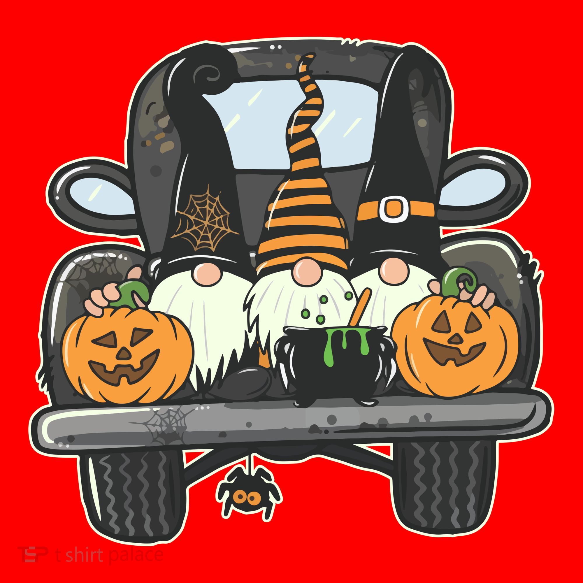 Halloween Pickup Truck Gnomes Santa Hat