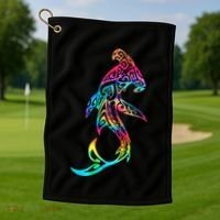 Hawaii Polynesian Tribal Hammerhead Shark Aloha Ocean Golf Towel thumb 1