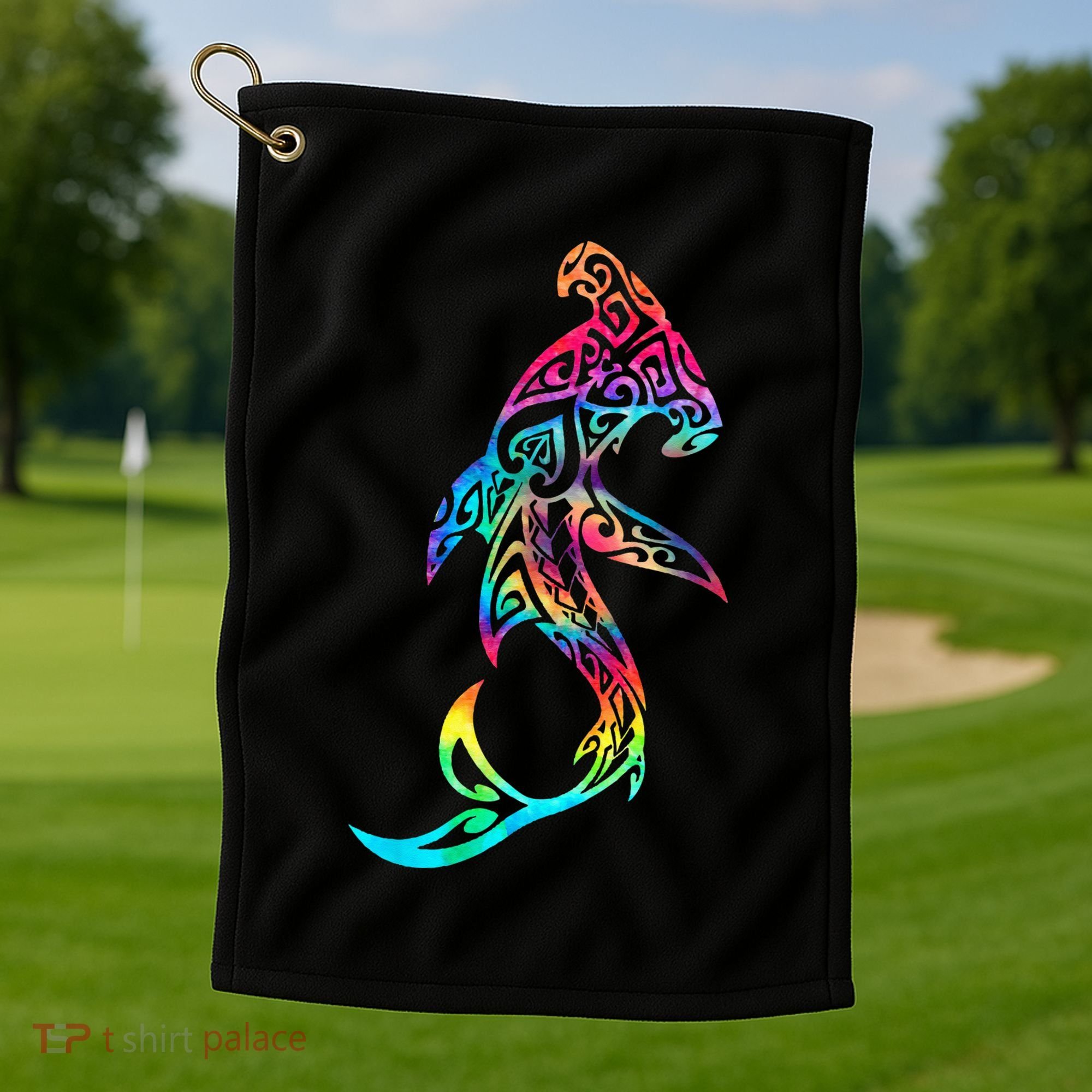 Hawaii Polynesian Tribal Hammerhead Shark Aloha Ocean Golf Towel