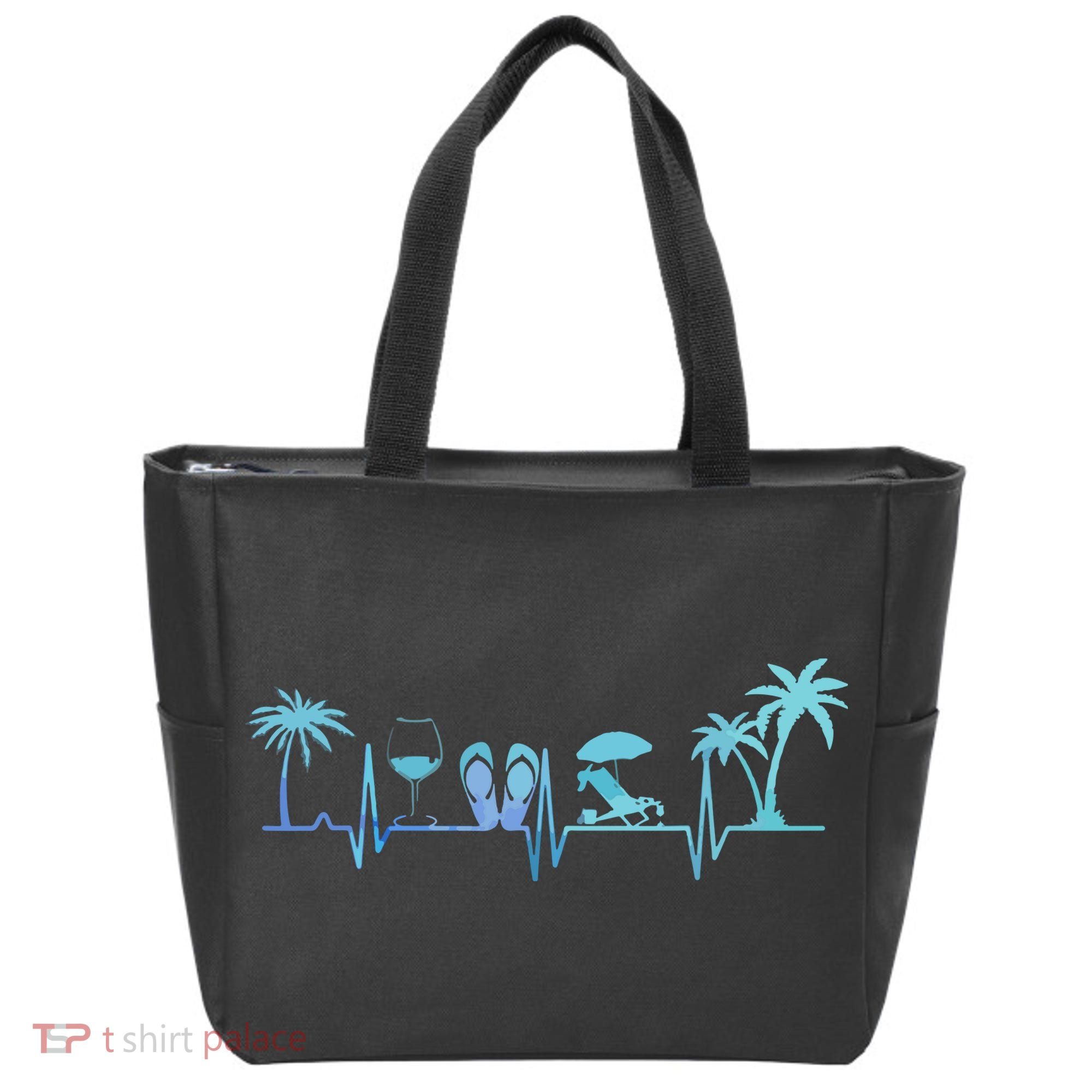 Heartbeat Palm Tree Wine Glass Flipp Flop Summer Lover Tote Bag