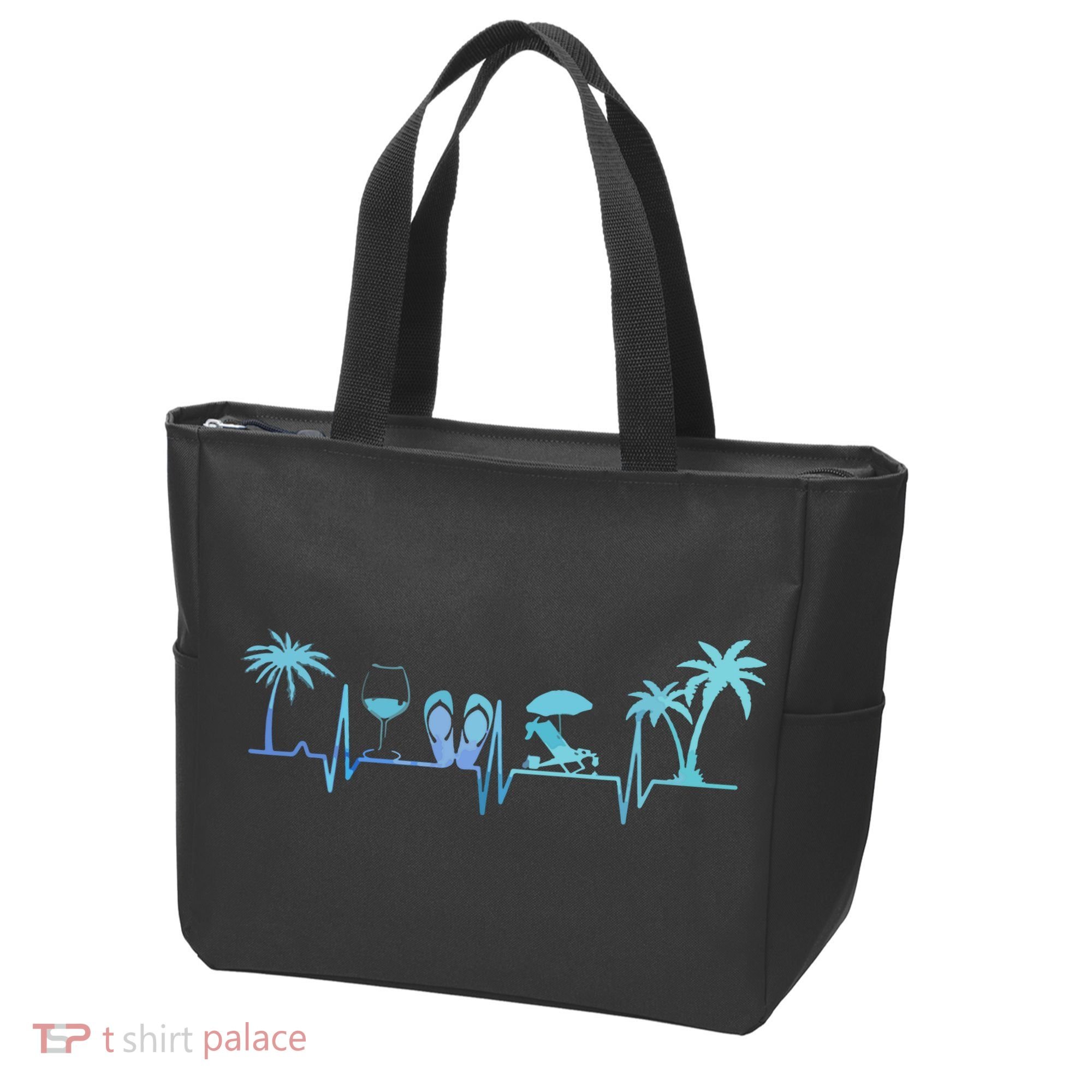 Heartbeat Palm Tree Wine Glass Flipp Flop Summer Lover Tote Bag