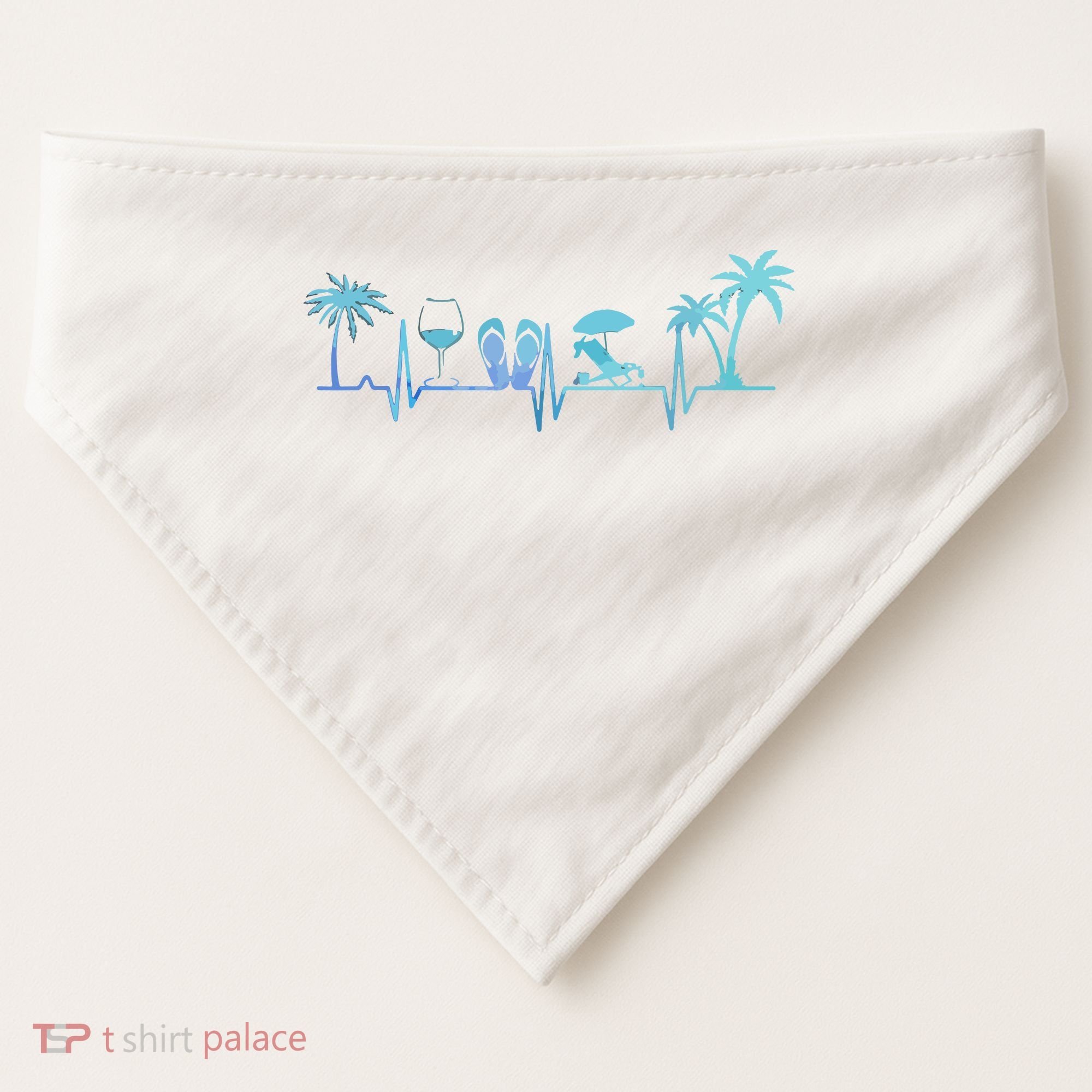 Heartbeat Palm Tree Wine Glass Flipp Flop Summer Lover USA-Made Doggie Bandana