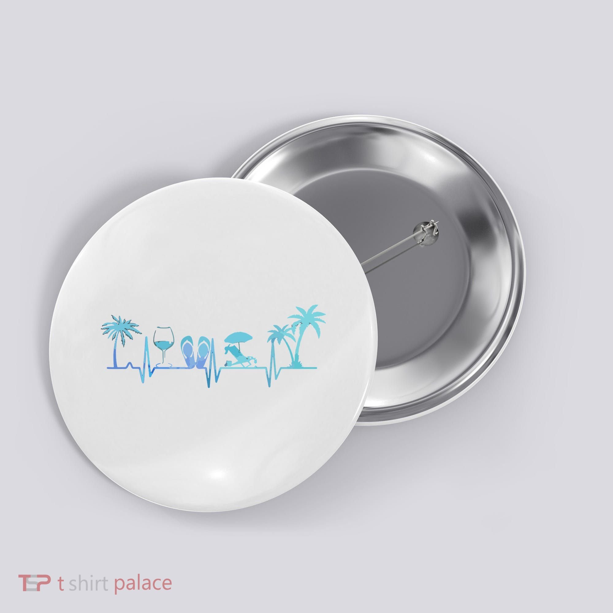 Heartbeat Palm Tree Wine Glass Flipp Flop Summer Lover Button