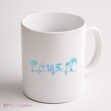Heartbeat Palm Tree Wine Glass Flipp Flop Summer Lover Coffee Mug back
