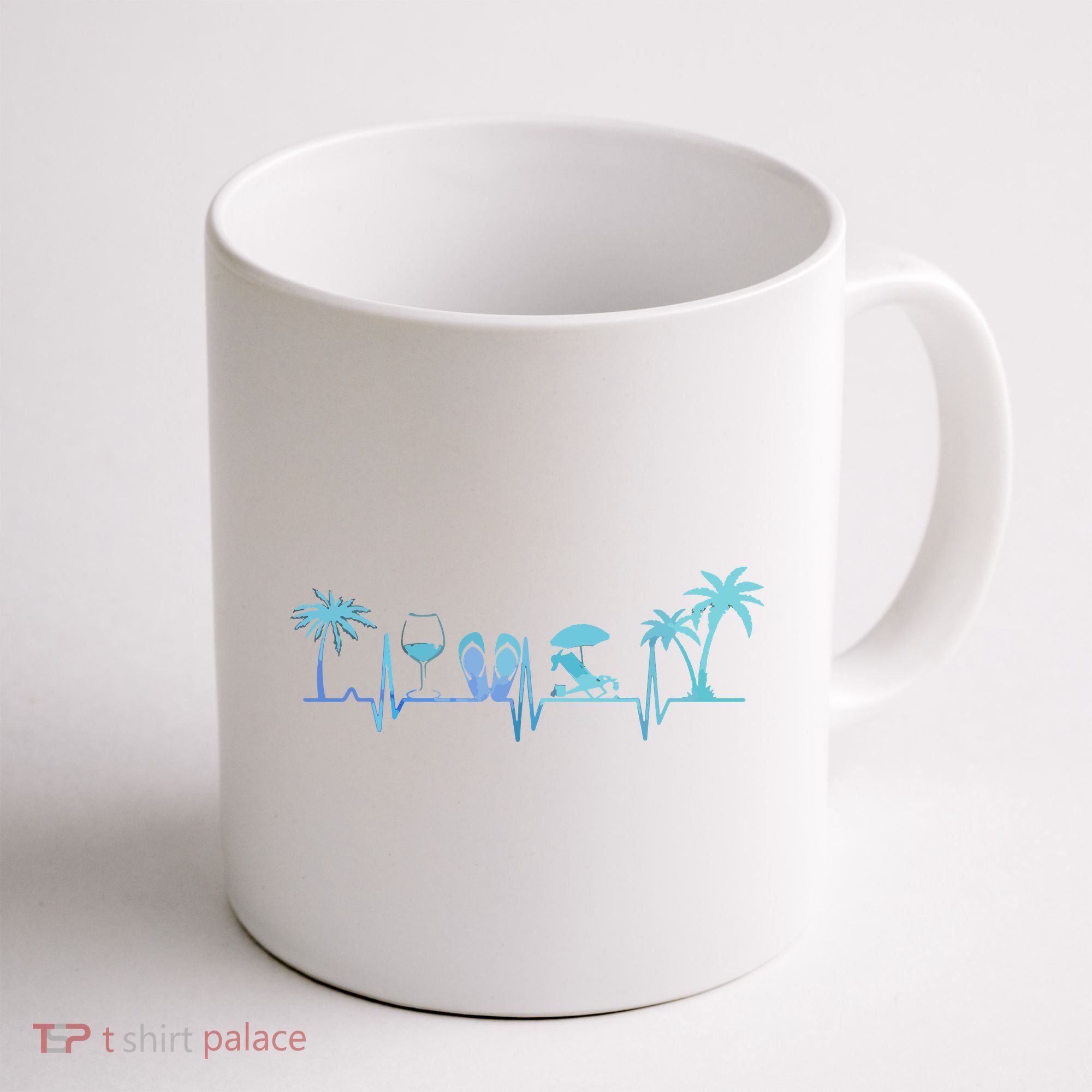 Heartbeat Palm Tree Wine Glass Flipp Flop Summer Lover Coffee Mug