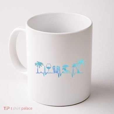 Heartbeat Palm Tree Wine Glass Flipp Flop Summer Lover Coffee Mug