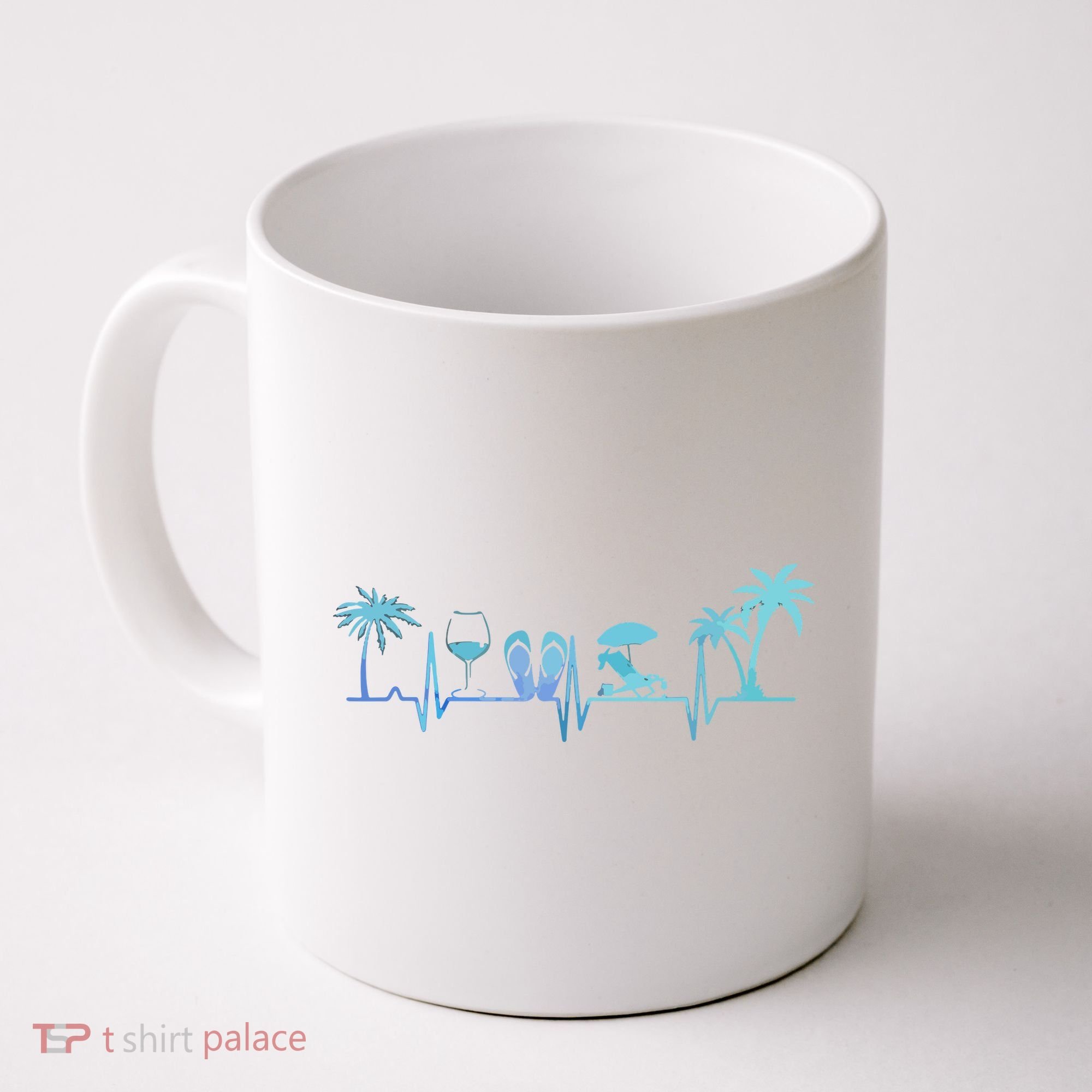 Heartbeat Palm Tree Wine Glass Flipp Flop Summer Lover Coffee Mug