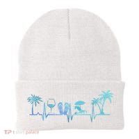 Heartbeat Palm Tree Wine Glass Flipp Flop Summer Lover Beanie thumb 0
