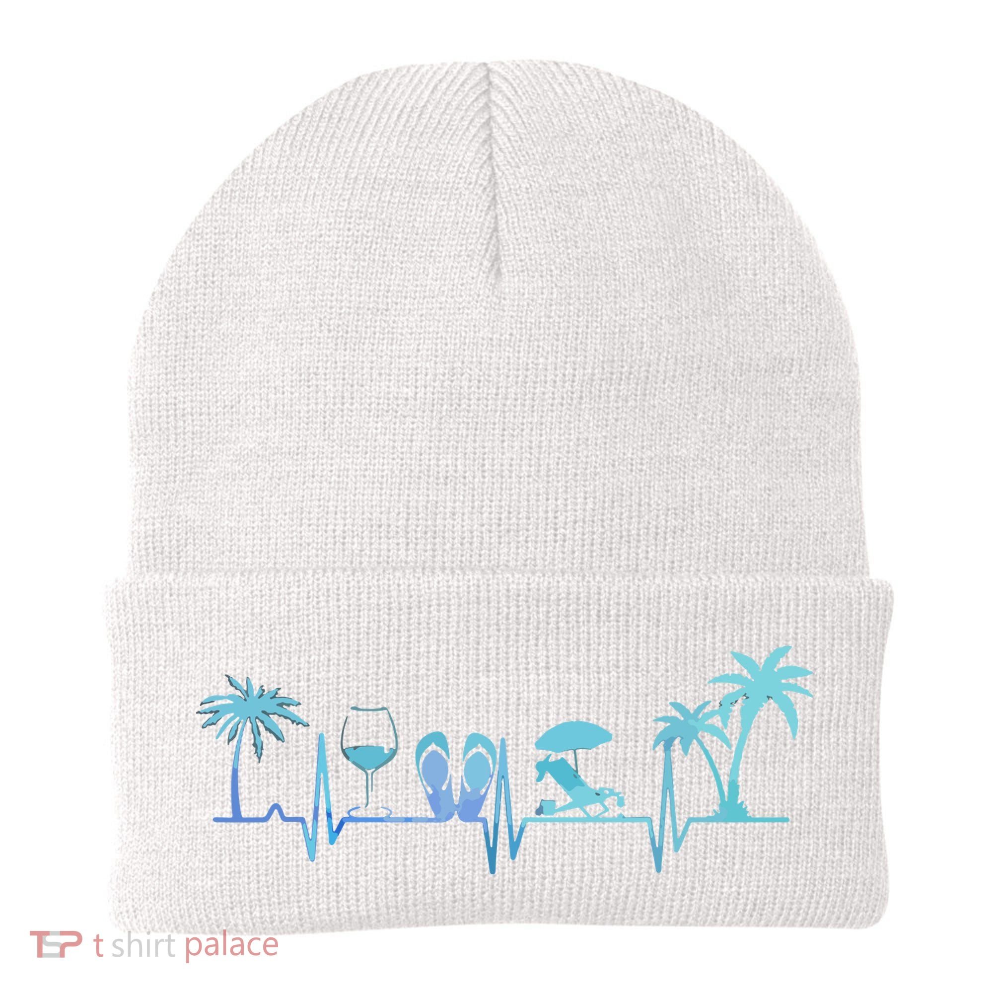 Heartbeat Palm Tree Wine Glass Flipp Flop Summer Lover Beanie
