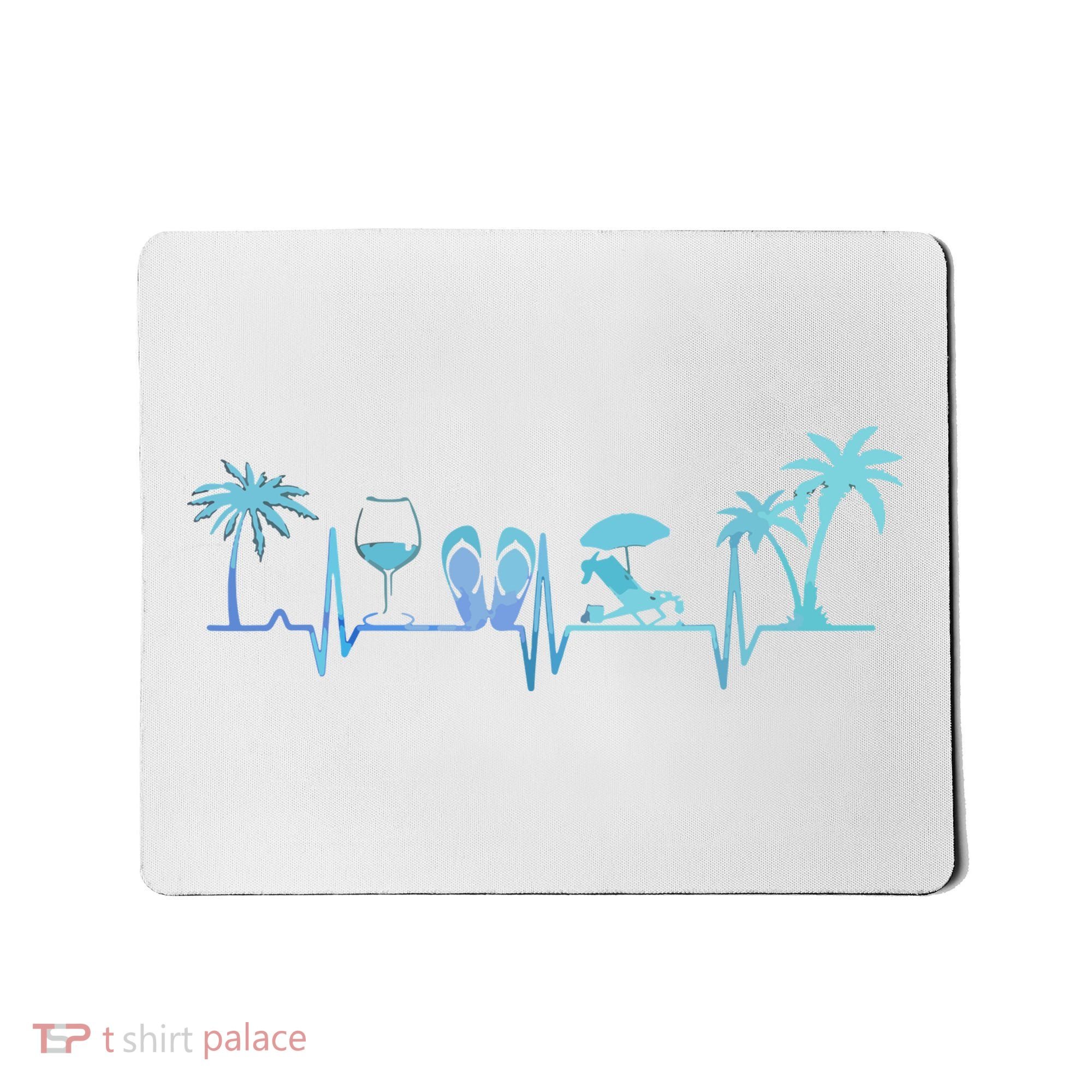 Heartbeat Palm Tree Wine Glass Flipp Flop Summer Lover Mousepad