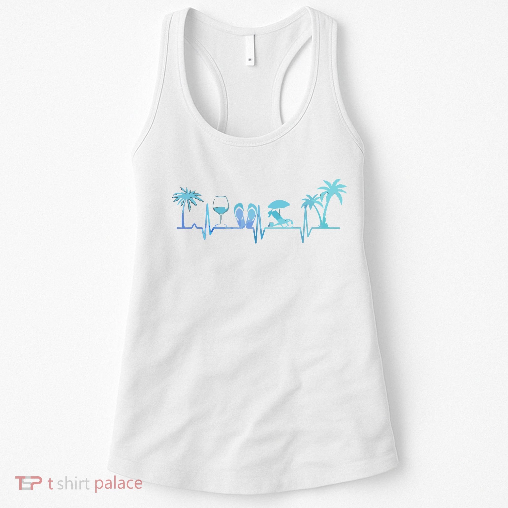 Heartbeat Palm Tree Wine Glass Flipp Flop Summer Lover Women's Tank Top